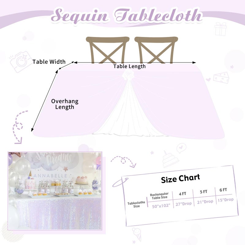 Fanqisi 50x102 Inches Sequin Tablecloth Sparkle Iridescent Rectangle Table Cloth for Wedding Birthday Party Sequin Overlay Table Decoration White - Image 4